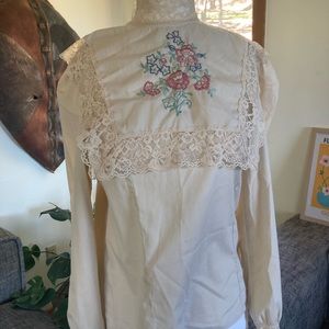 Vintage, Victorian Inspired, Lace, And Flora, Embroidered Embellished, Blouse.